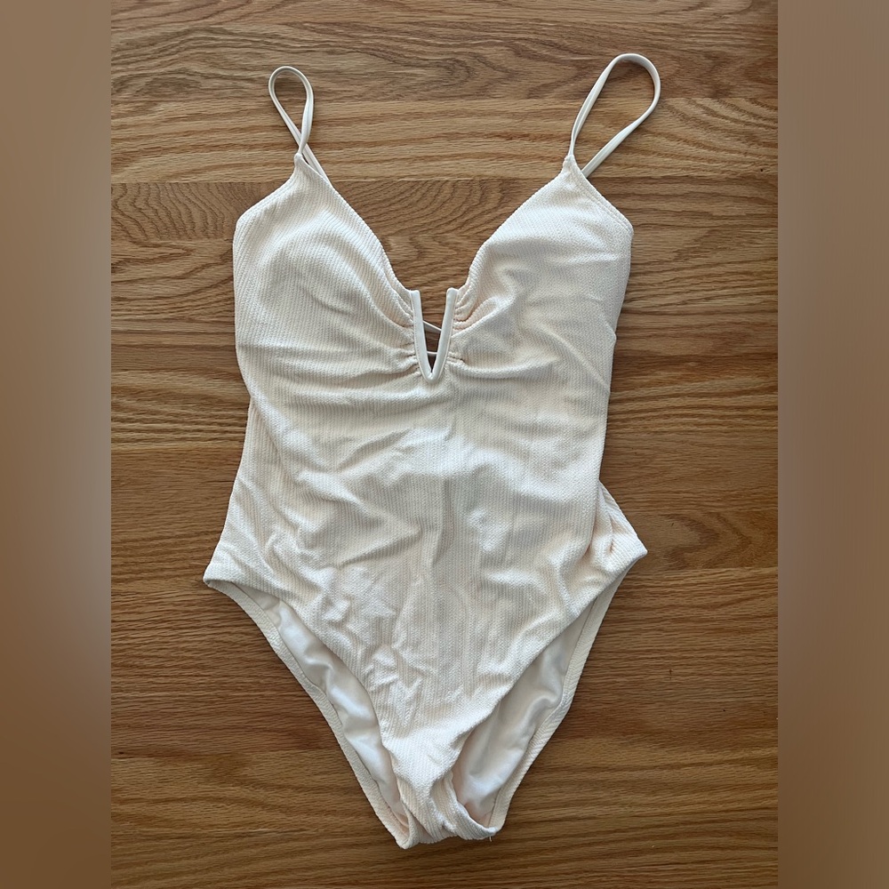 Sanctuary Cream Ribbed One-Piece Swimsuit